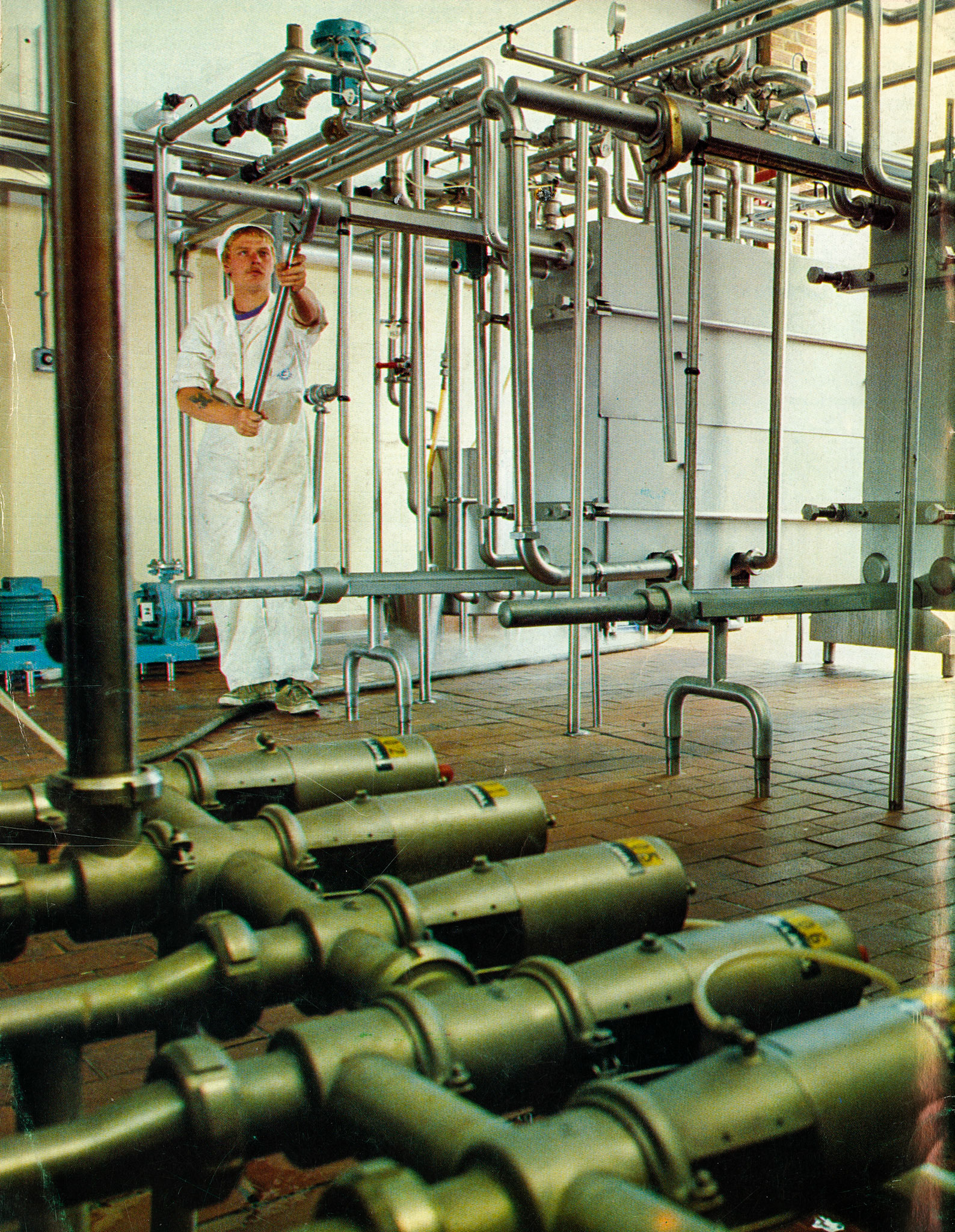 1981 Pasteuriser Brian Robshaw in the UHT plant at Maidstone