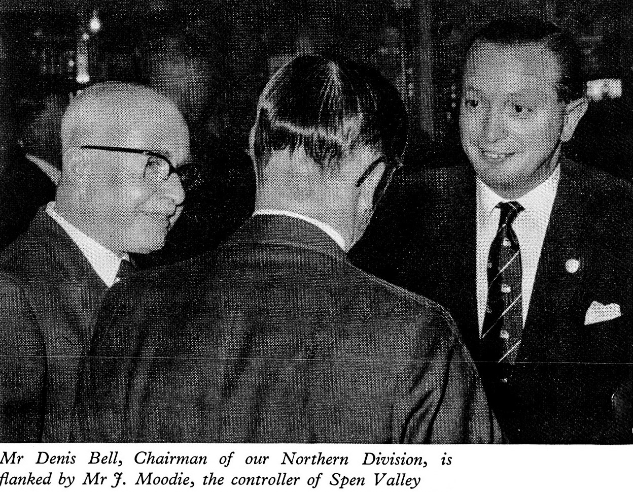 1961 Long Service Dinner at The Edinburgh Suite, Belle Vue, Manchester, Mr Denis Bell with Mr J. Moodie (Spen Valley, Dewsbury). Brian Wastell remembers "I played with Denis Bell's boys at Highwood Park, age 5. Great memories." (LSA Annual Review)