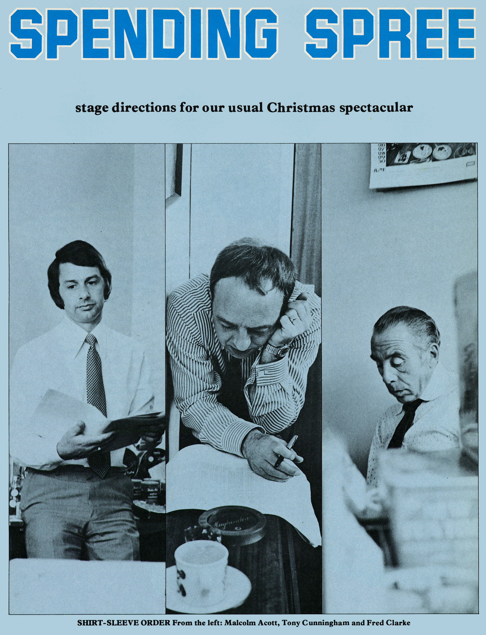 1978 Malcolm Acott, Tony Cunningham and Fred Clarke plan Christmas. (Express News Autumn)