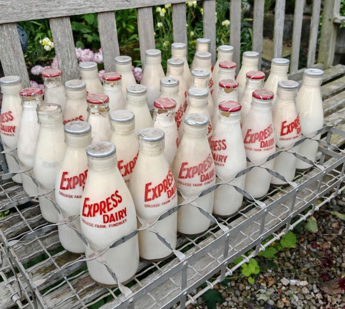 2026 Bottle collection on display at Stillington Vintage Emporium, available to view together with 1920s Express hand cart Tuesday to Saturdays 9-4 at Pond Cottage, Brandsby Road, Stillington, York YO61 1NY.