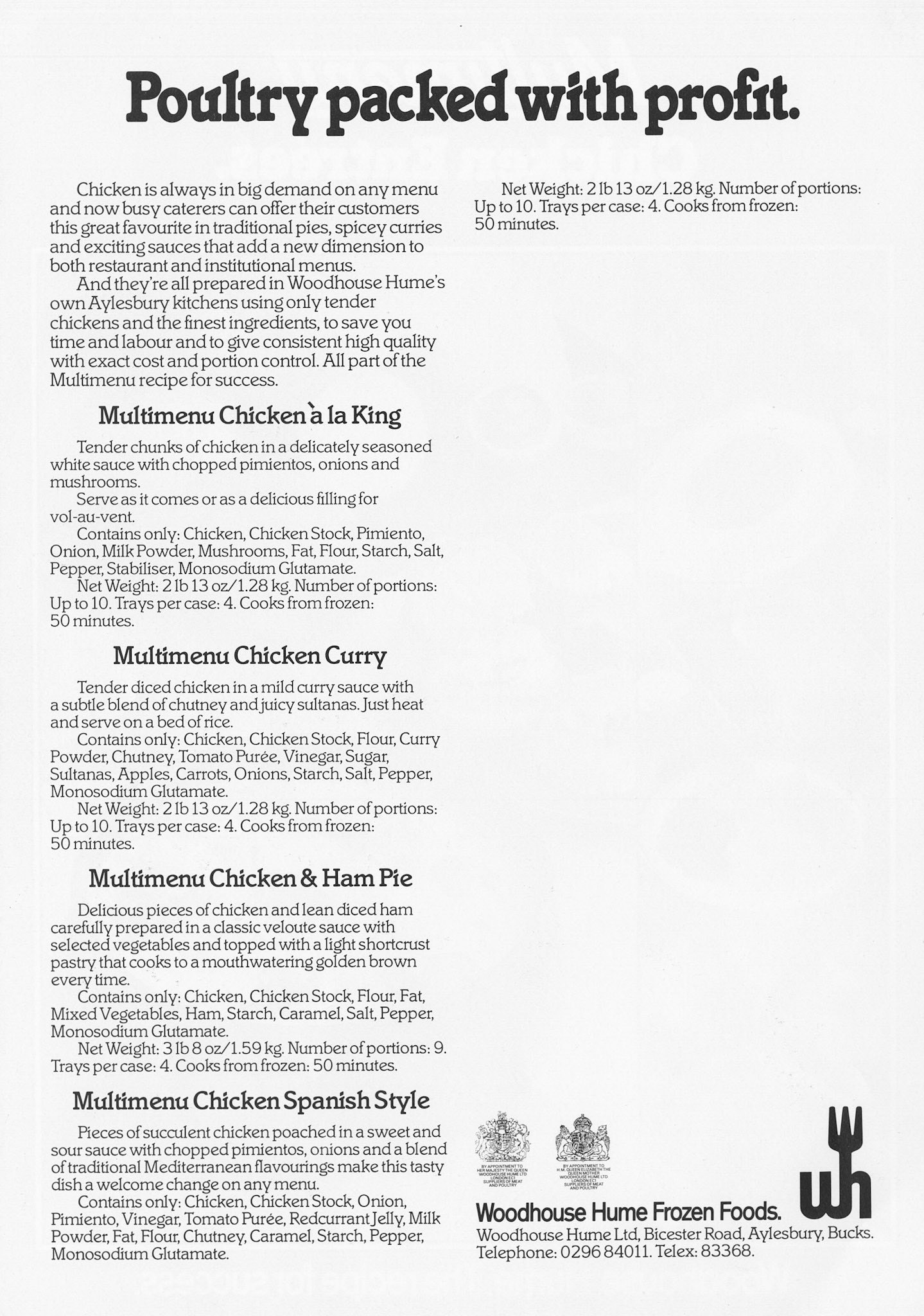1982 Woodhouse Hume 'Multimenu' brochure, showing product range. (Courtesy John South well)