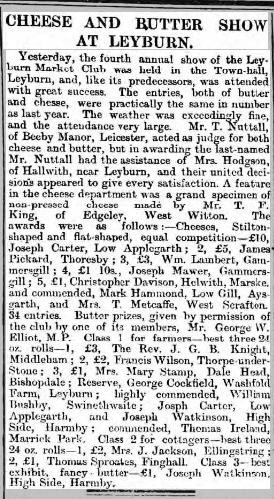 1890 Leyburn Market Club's Cheese and Butter competition for Wensleydale farmers. (York Herald)