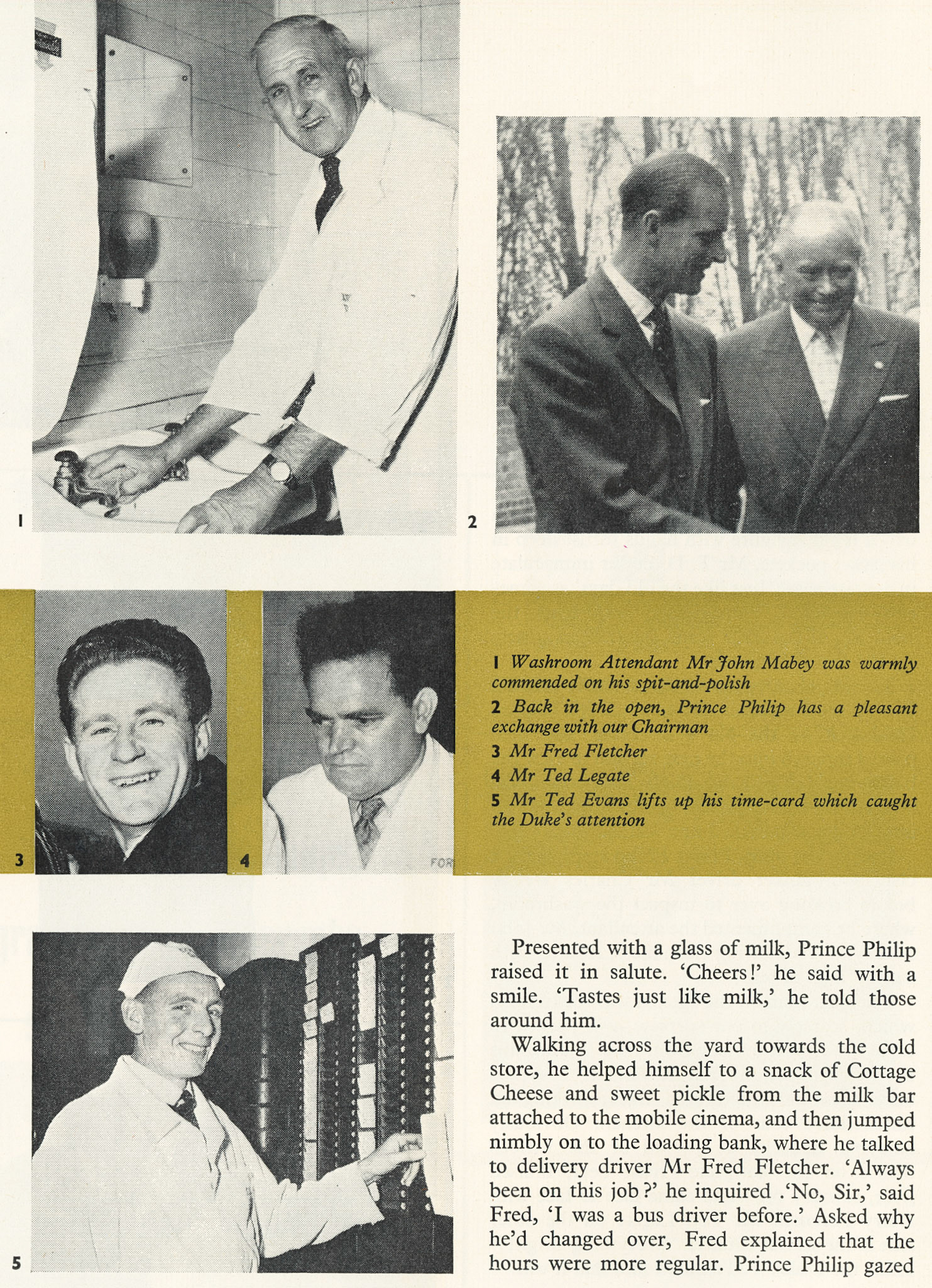 1957 Prince Philip visits South Morden Processing on 12th November, published in Express News March 1958