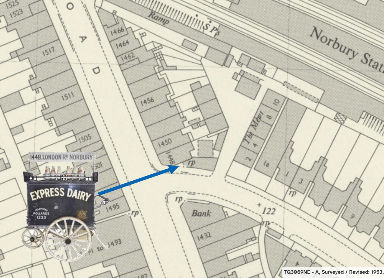 1953 Location of Norbury Shop and Depot at 1448 London Road. (Courtesy National Library of Scotland)