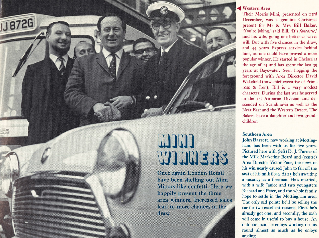 1969 Mini winners at Bayswater, Mottingham and Boreham Wood retail depots