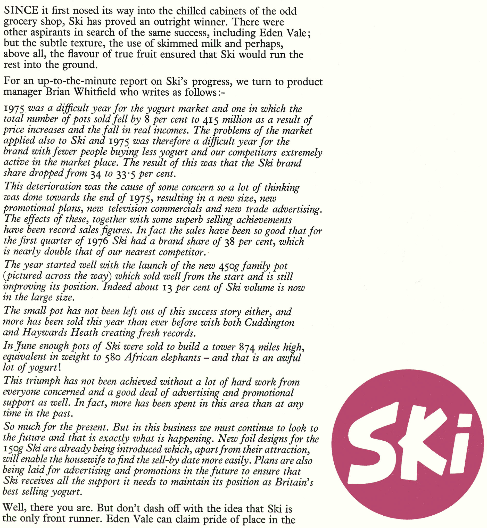 1976 Ski and Eden Vale sales and marketing news. (Express News Autumn)