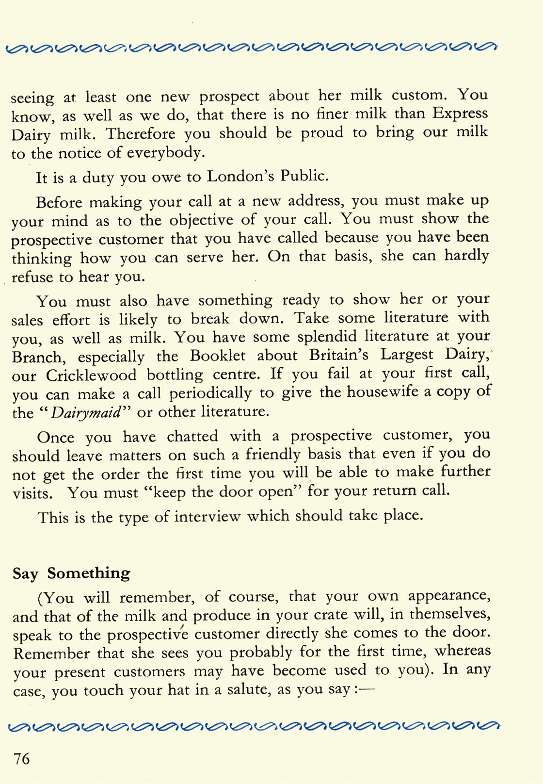 1956 Express Salesman's Manual, Fourth Edition published 1954, presented to Roger Gillard, Orpington Depot