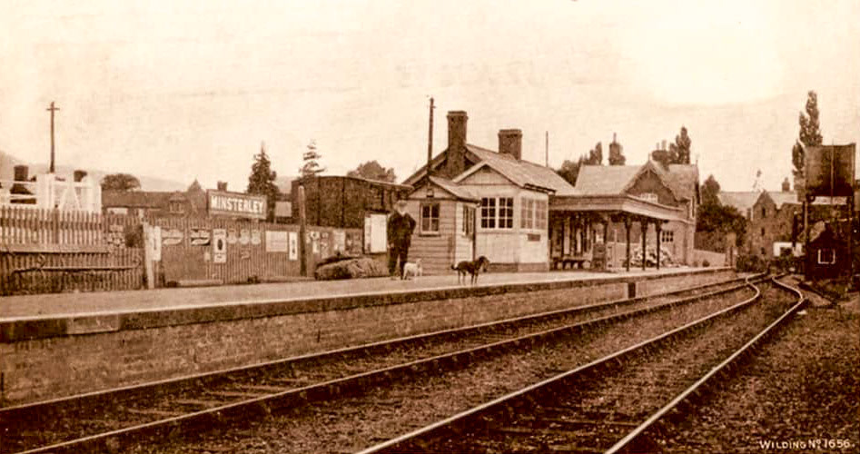1913 Minsterley station postcard, franked c.1913. Jo Betts comments "We used to watch the 12 midday Saturday train come into Minsterley station and fill up with water. The station had beautifully smooth concrete which we enjoyed roller skating on!" (Courtesy Lin Keska)
