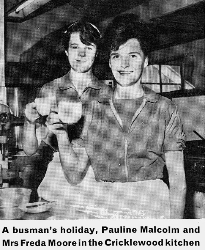 1963 Cricklewood canteen assistants Pauline Malcolm and Mrs Freda Moore, from Staff Canteen Feature (Express News Autumn)
