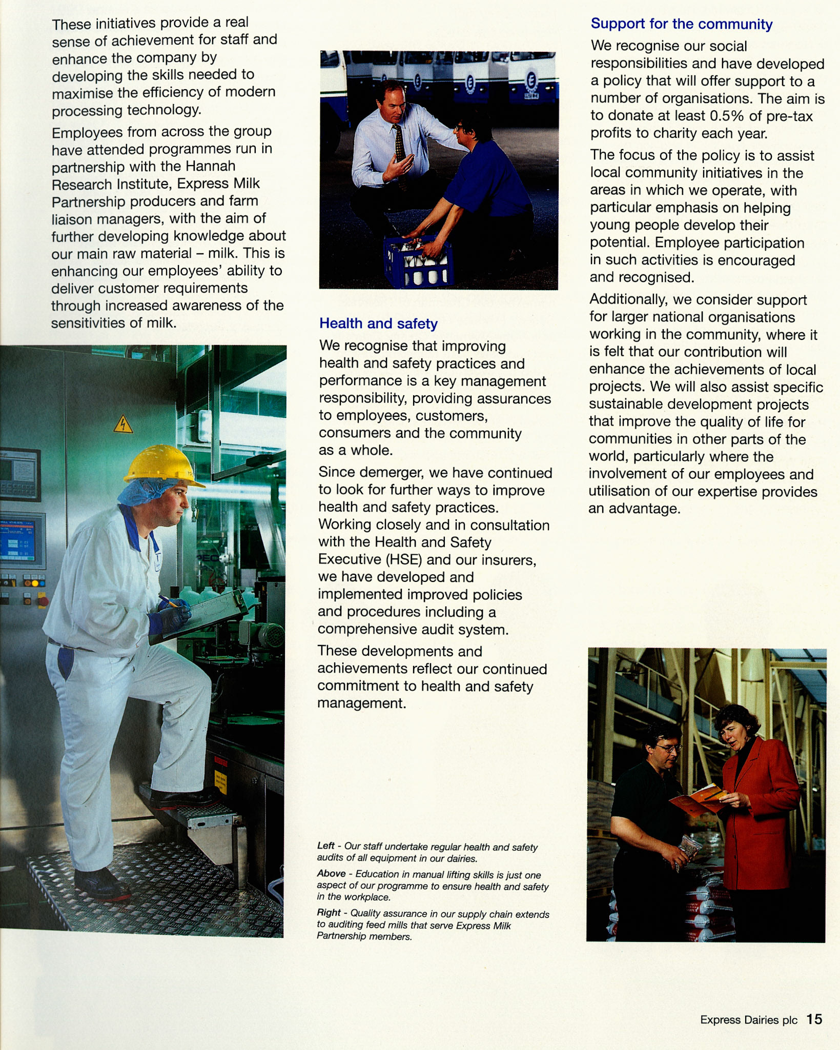 1999 Express Dairies plc Annual Report Page 15 (Courtesy Paul Smith)