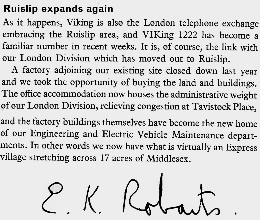 1967 South Ruislip site expanded further, to include administration for London and EVM (Express News Spring)