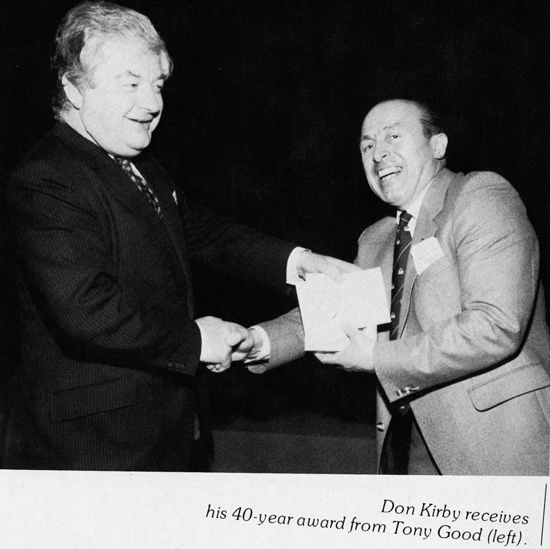 1984 Don Kirby receives 40-year award from Tony Good