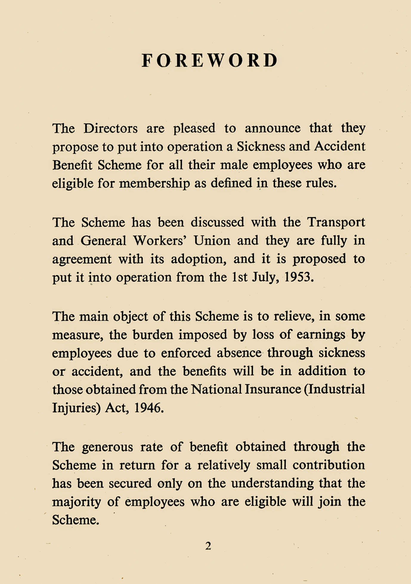 1953 Employee leaflet explaining the Sickness and Accident Scheme (Courtesy Paul Smith)