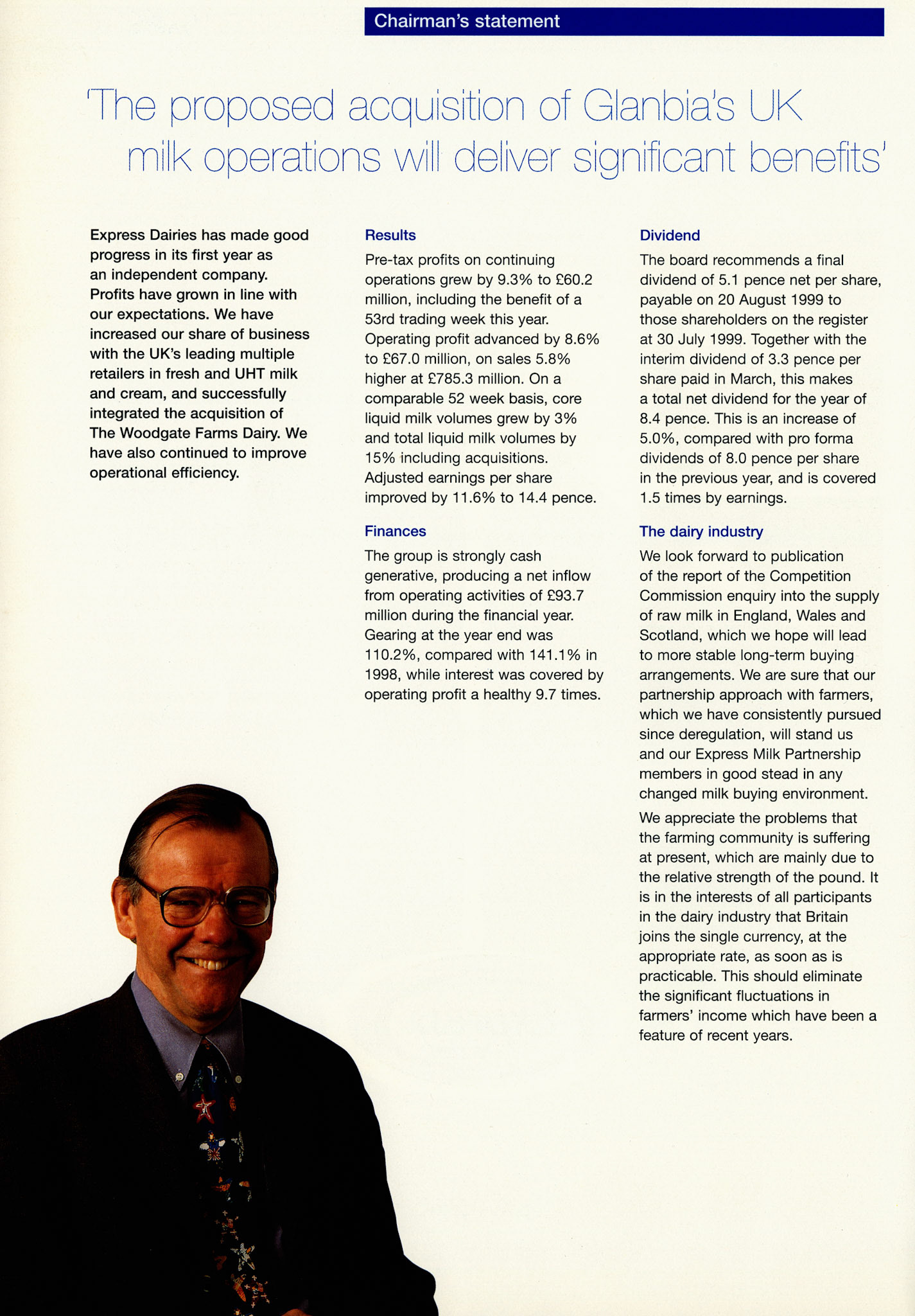 1999 Express Dairies plc Annual Report Page 2 (Courtesy Paul Smith)