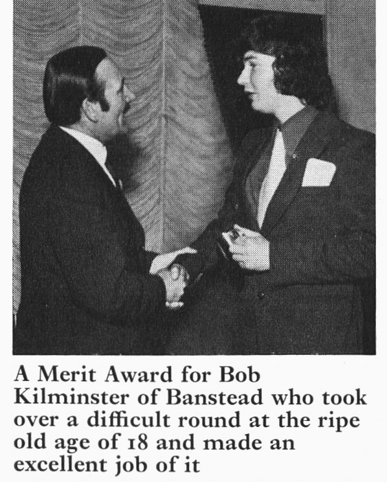 1973 Jim Hodges congratulates Banstead milkman Bob Kilminster. (Express News Autumn)