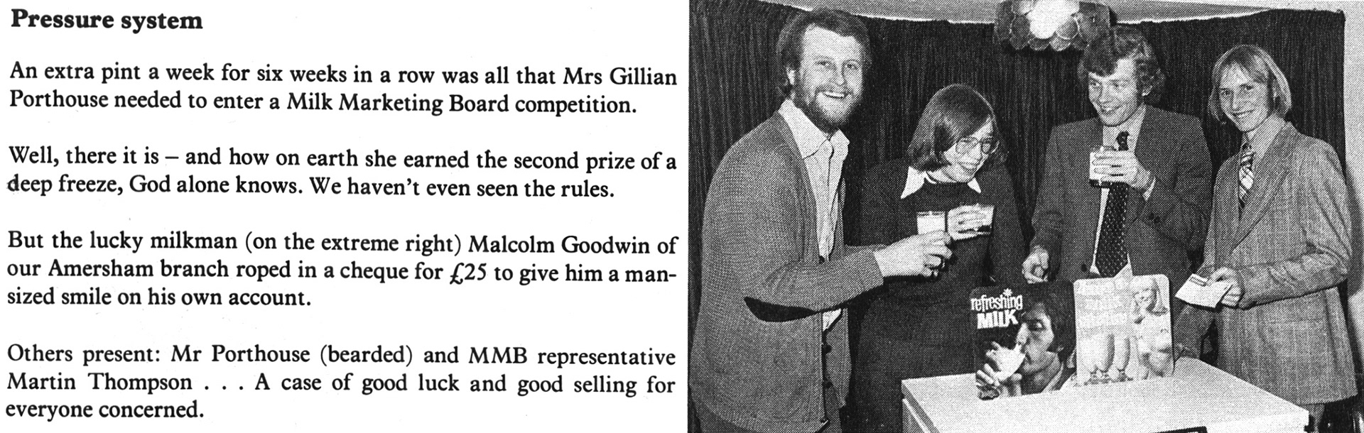 1977 MMB Competition winner Mrs Gillian Porterhouse, with Malcolm Goodwin of Amersham Branch. (Express News Spring)