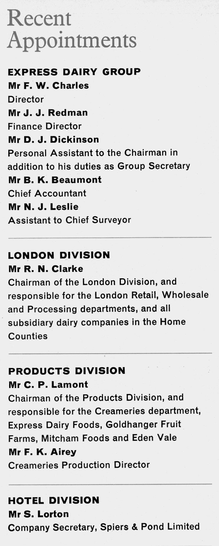 1965 Senior Appointments (Express News Summer/Autumn)