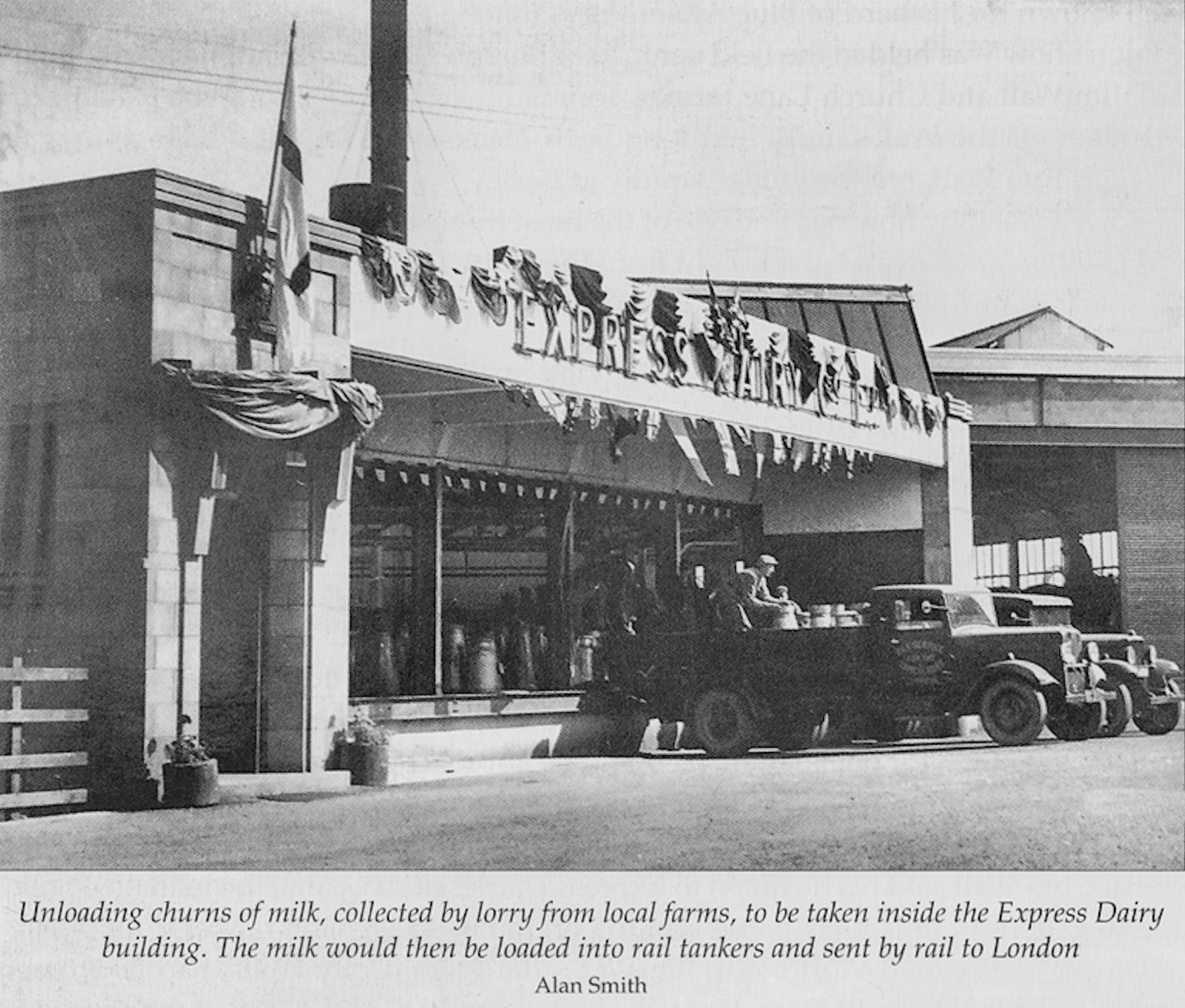 1933 Rowsley creamery decorated for Royal Visit, churn bank. (Courtesy 'Dales Life in the Devonshire and Rutland Villages' by Keith Taylor, County Books, image by: Alan Smith)