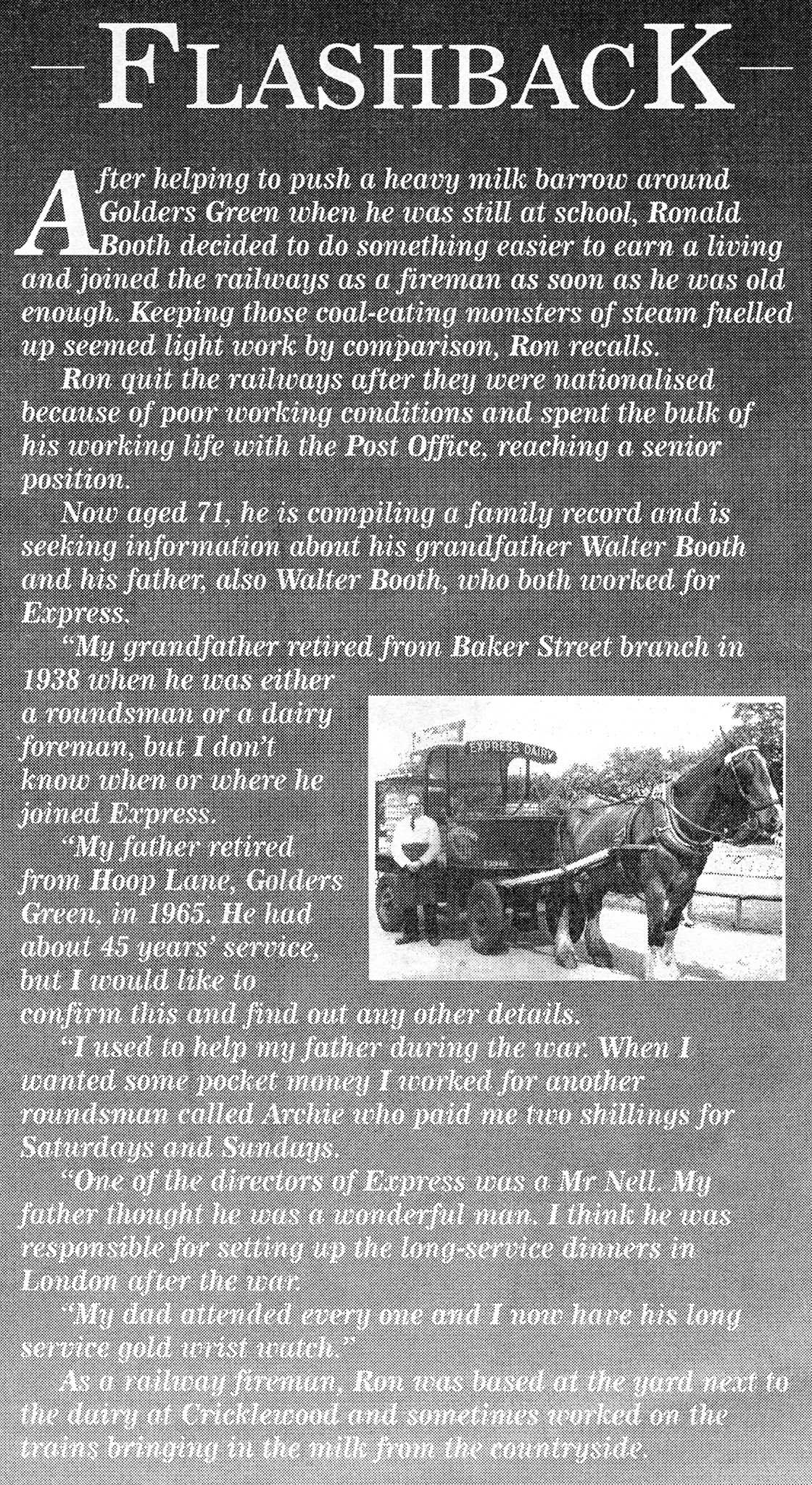 2001 Golders Green memories of Walter Booth.  (Express News October, courtesy Paul Luke)