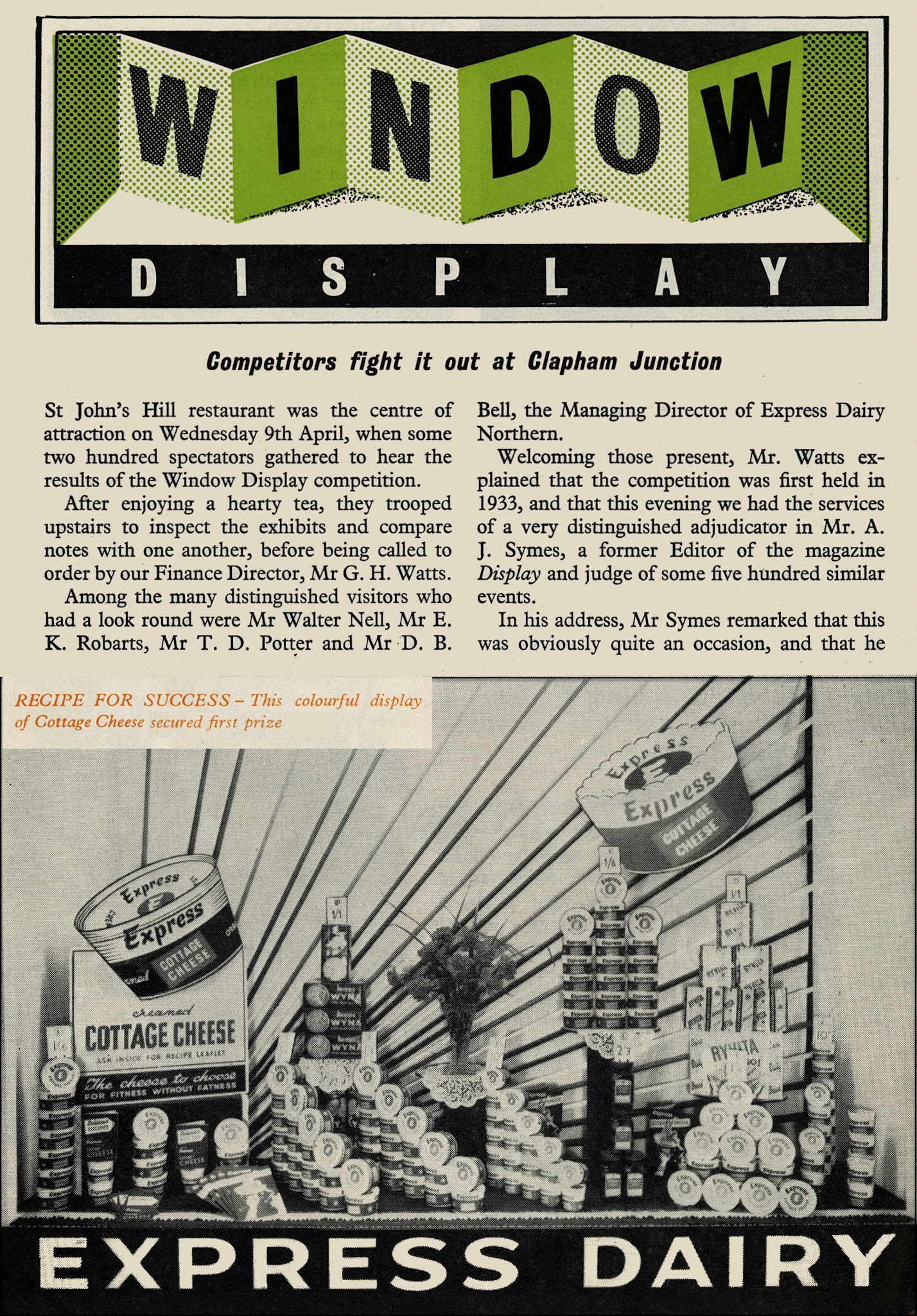 1958 Window Display competition at the St John's Hill restaurant at Clapham Junction. (Express News July)