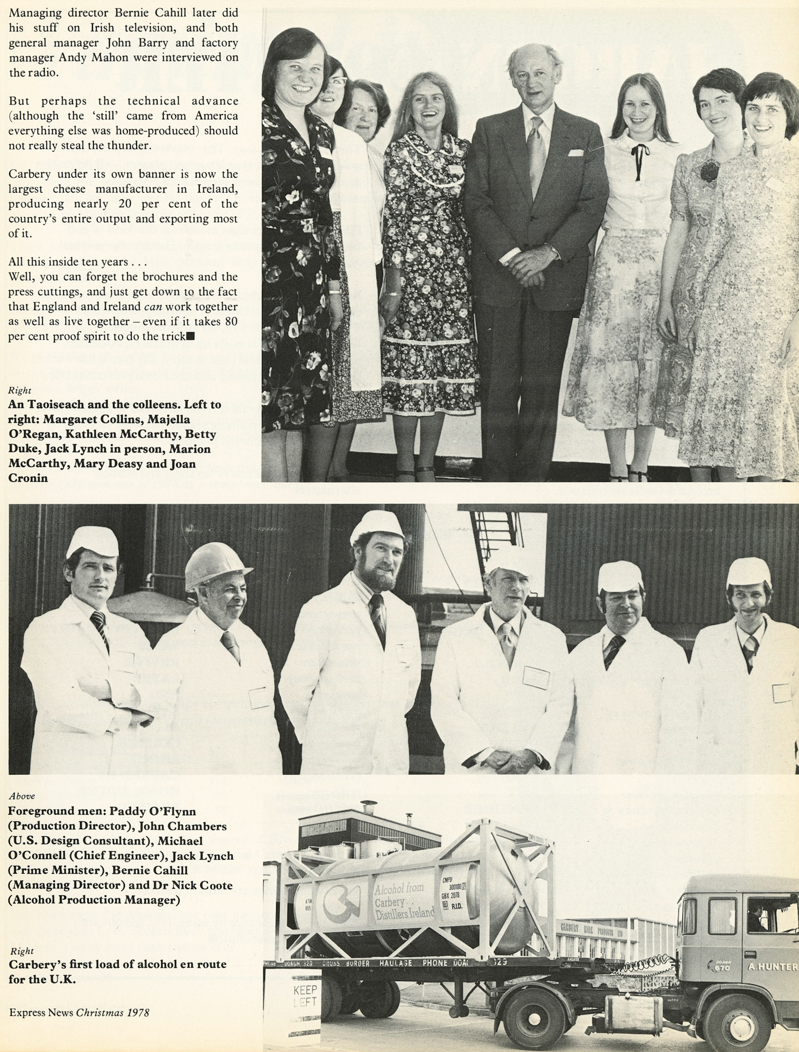 1978 BERNIE CAHILL (Carbery Milk Products starts alcohol production from whey)