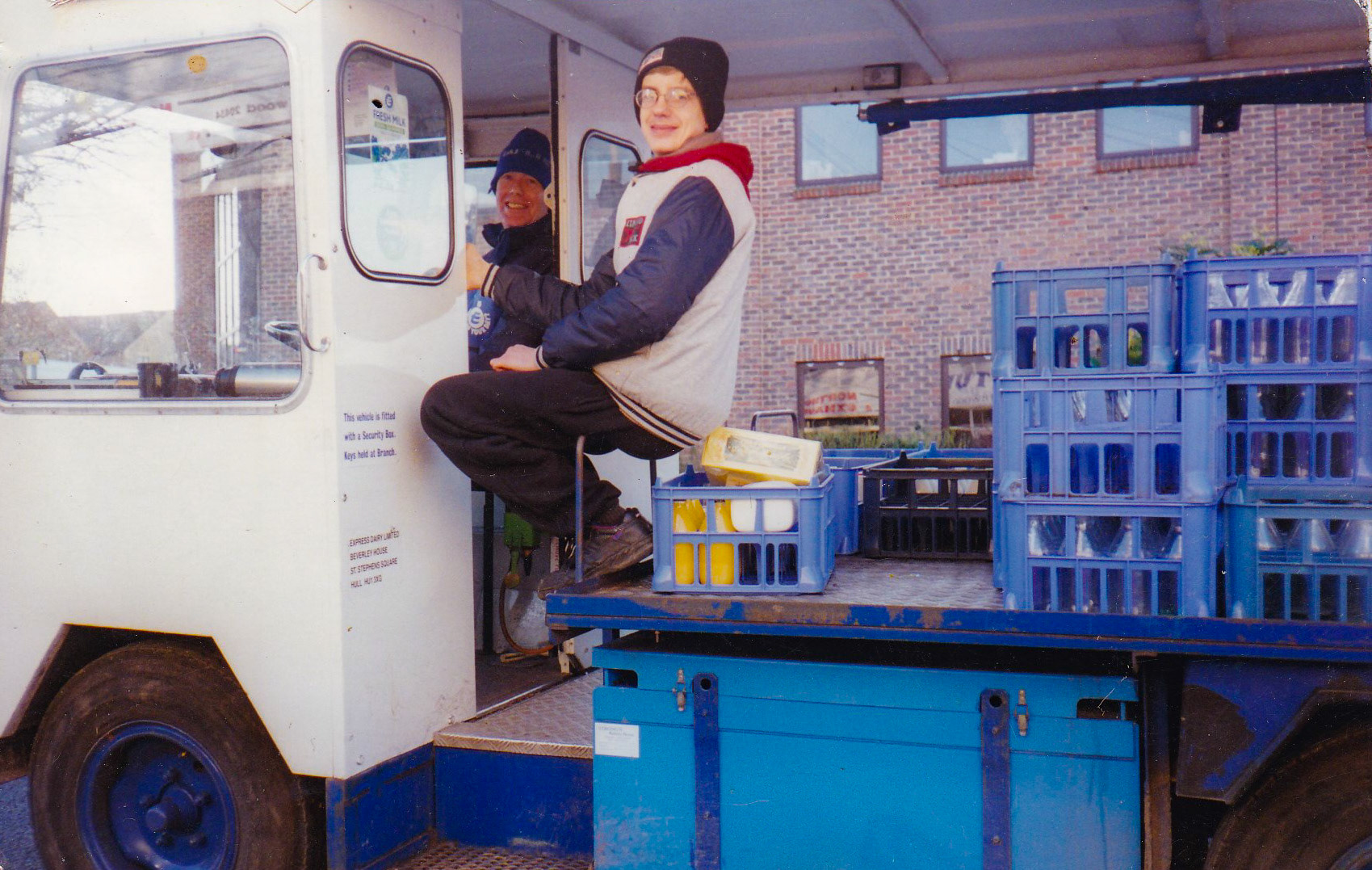 Northwood Depot-Richard Gaylard is driving, photo taken by his wife. Richard comments "picture taken in Pinner Rd, stepson Alex performing balancing act!" (Courtesy Richard Gaylard)