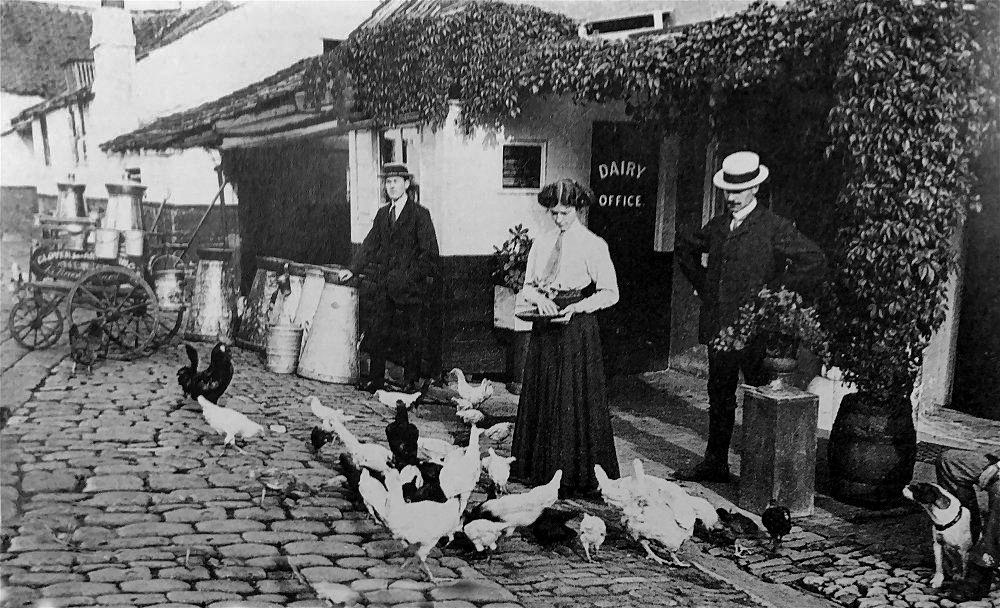 1899 Glovers Dairy, Hammersmith. "Although specific records about the very beginning of Glovers Dairy are sparse, it is known that the dairy was operational through the late 19th and early 20th century. It was demolished in 1900 and a tram shed was constructed. In 1910, the land was sold again, this time for a roller skating rink, which remained open until World War I. After the war, the land was sold once more and a ballroom dancing venue was built: The Hammersmith Palais." (Courtesy Rural Historia FB Group)