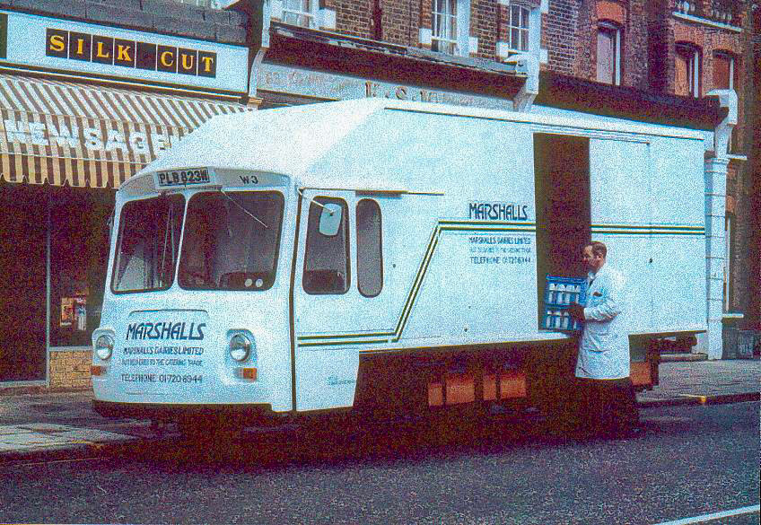 1980 Reg Marshall's Dairies Delivery Float Reg: PLB 823W Fleet: W3. Allan Dawes comments that "this vehicle was also at Banstead. I was sent there to cover a semi-retail round this van was on." (Courtesy Michael Aldread)