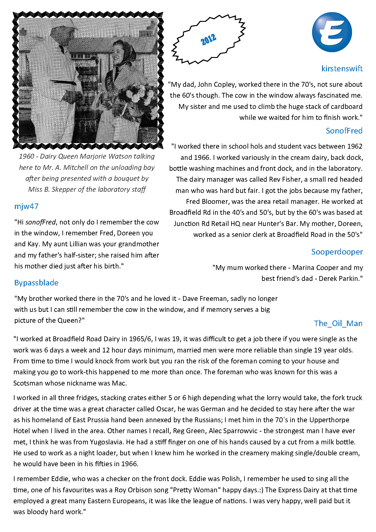 2025 Compilation of Chatsworth Dairy, Broadfield Road, memories. Express Dairy Tales publication.