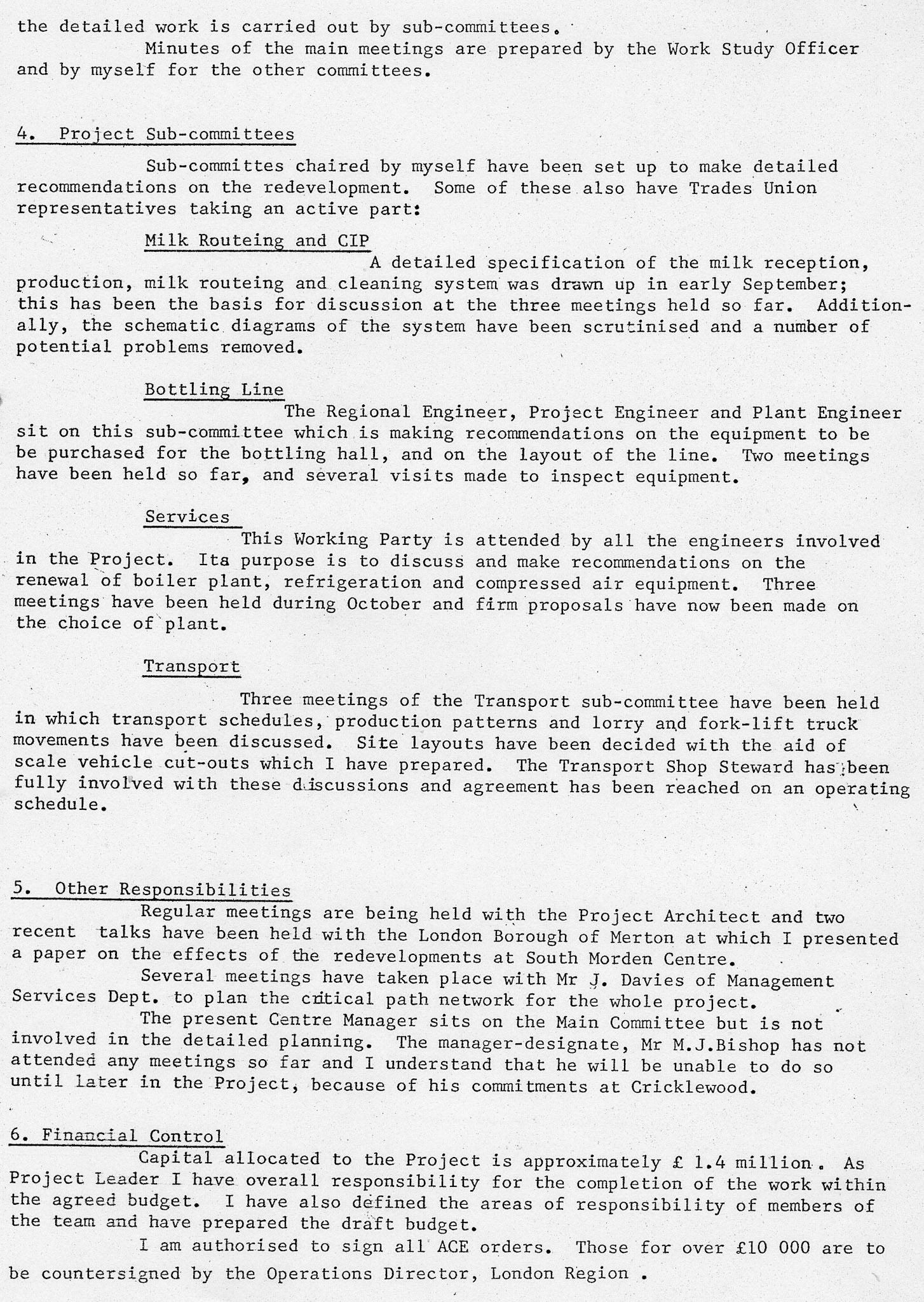 1978 South Morden re-equipment project - role of project leader Peter Roper