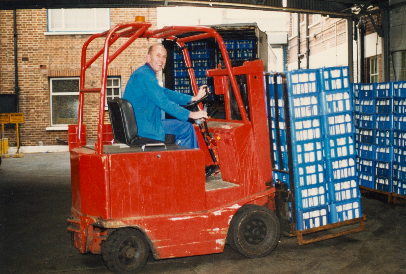 1980s Bromley Processing Transport, Yards and Forklifts. Dougie Thompson on the forklift. (Pictures by Reg Ball, on loan from Colin Bristow)