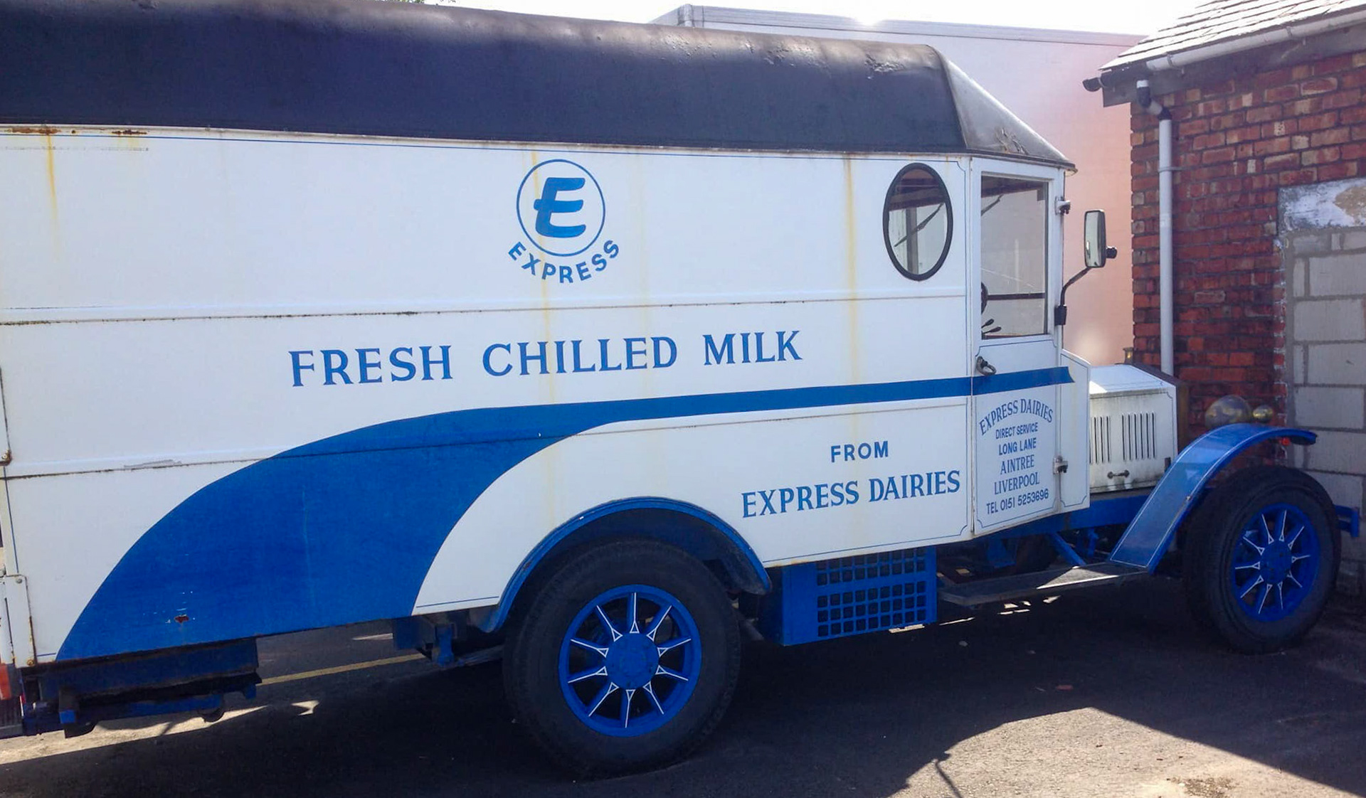 Unusual  vehicle, Long Lane, Aintree, Liverpool address on the side (Courtesy Old Milkmen Never Die FB Group)