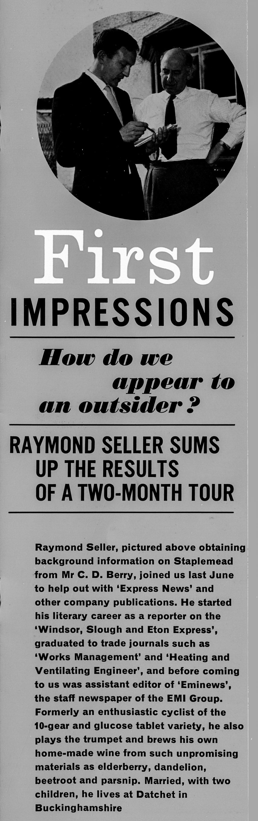 1963 Staplemead- Raymond Seller with Mr C.D. Berry. Extract from feature article by Raymond Seller, who joined Express to help edit 'Express News' (Express News Autumn)