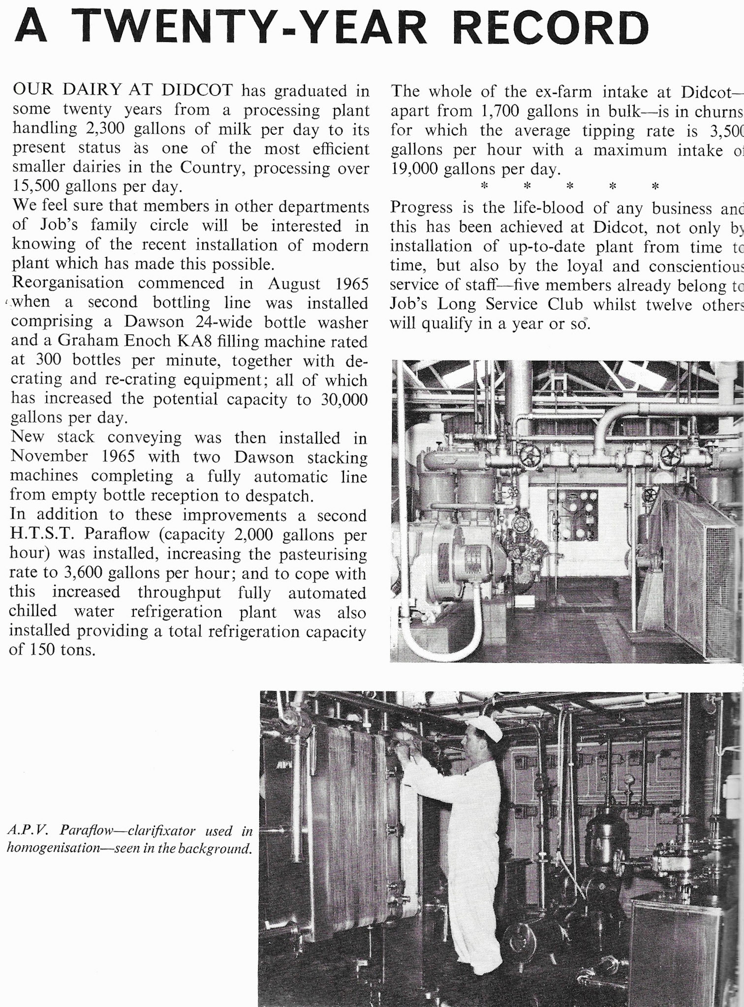 1966 Didcot Processing re-equipment in 1965 to increase capacity, before sale to Express in 1970.  (From Book of Job House Magazine, Summer)