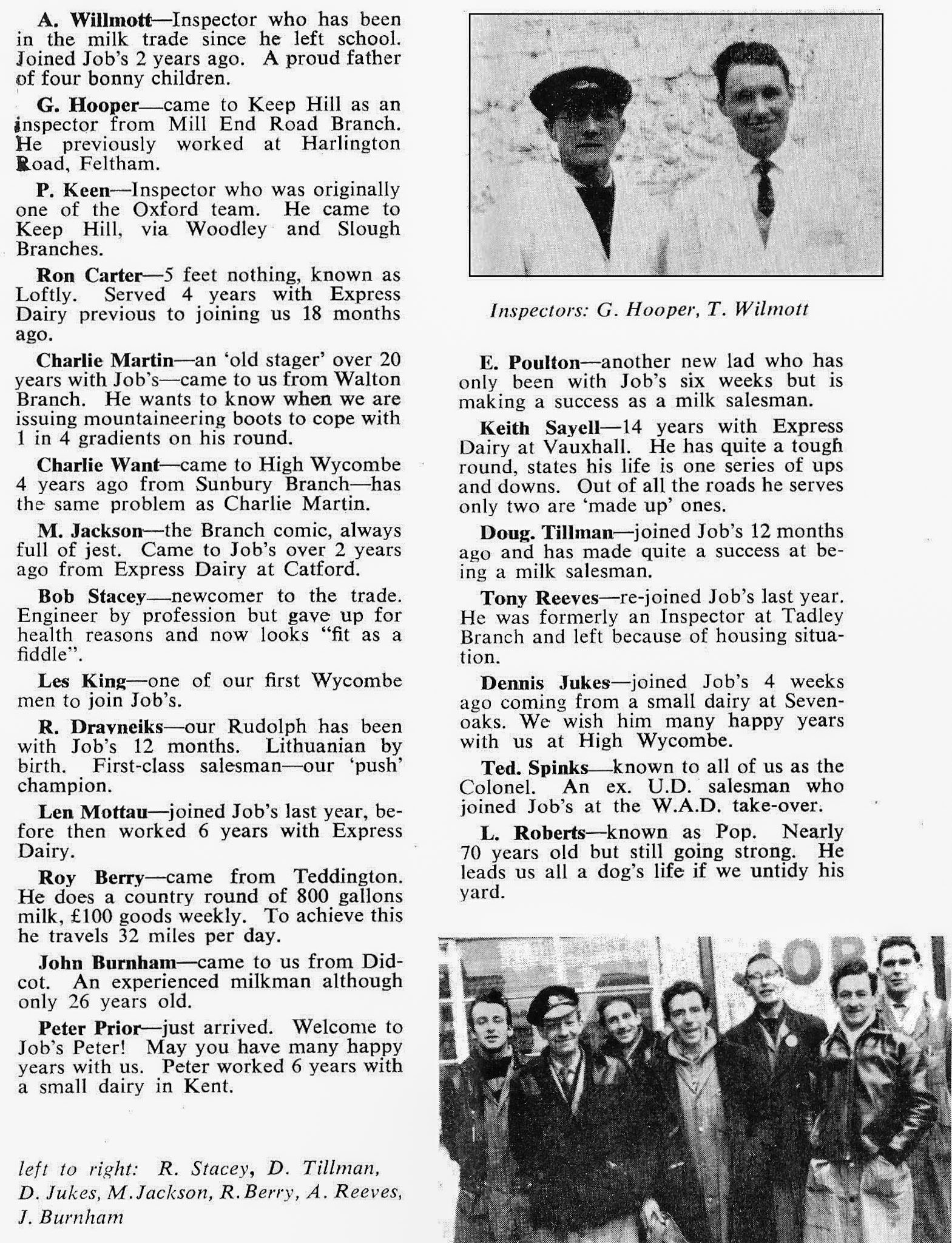 1962 Job's Keep Hill branch, High Wycombe. Graham Wichall comments "When Len Mottau was Assistant Manager at Chalfont, we called him Leather Len because he always wore a fairly stylish leather jacket....not to his face! He did bear more than a passing resemblance to Bryan Ferry, though!🤣🤣"(From Book of Job House Magazine, Spring)