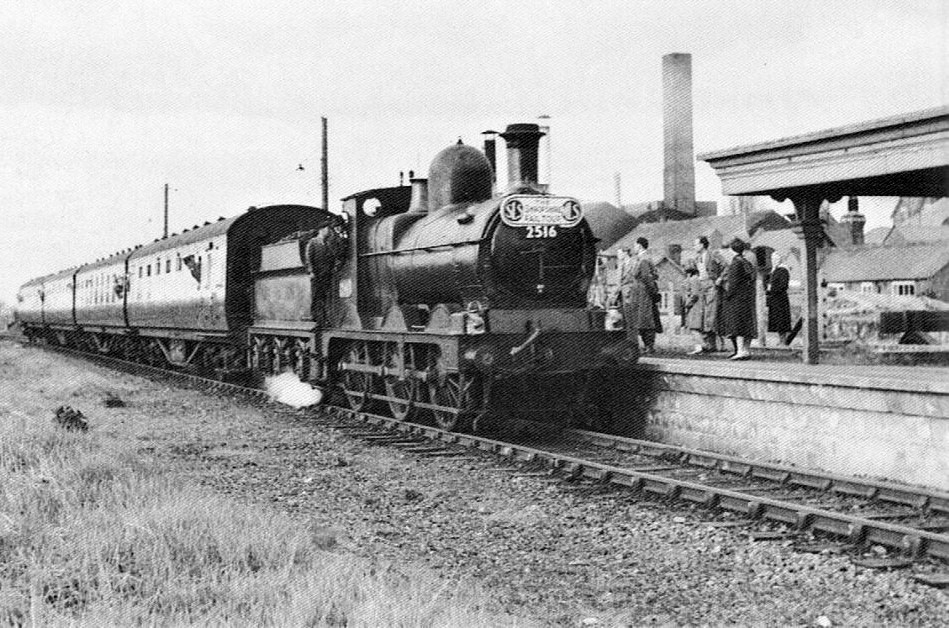 1955 Minsterley Station. David Giddins comments "Had a canopy then. an SLS Special that travelled all the branch lines of Shropshire, behind the sole remaining GW Dean Goods loco at the time. It is in post nationalisation condition, after 1948." (Courtesy Colin Middleton, Pontesbury past and present FB Group)