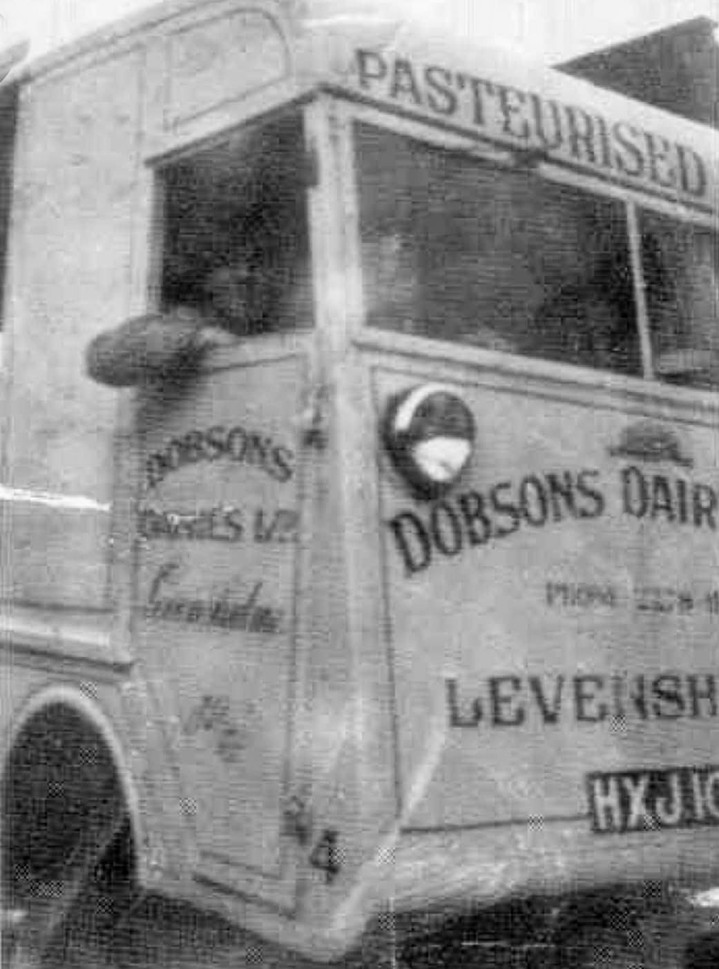 1950's Dobson's Dairies, Levenshulme, Manchester. "NCB Electric Float. Dobson's had their own workshops and probably built the bodies onto NCB supplied chassis." (Courtesy George Nixon, Levenshulme History Then & Now)