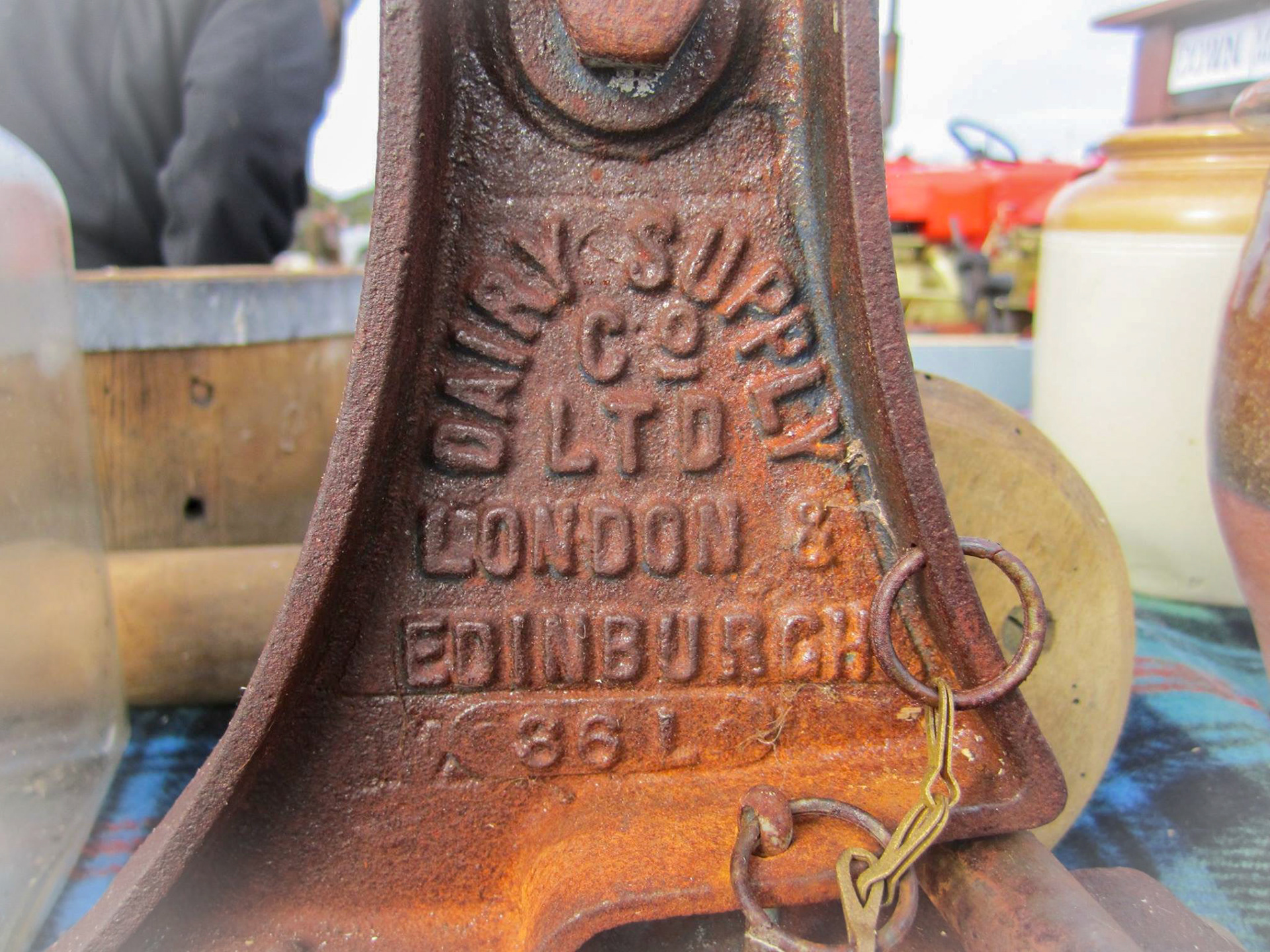 Dairy Supply Co. Ltd utensils and equipment from the Strathnairn rally, September 2014, and the Scottish National Tractor Show, Lanark, September 2015 (Courtesy Heather Holmes, Dairying with the Dairy Supply Co. Ltd, Edinburgh)