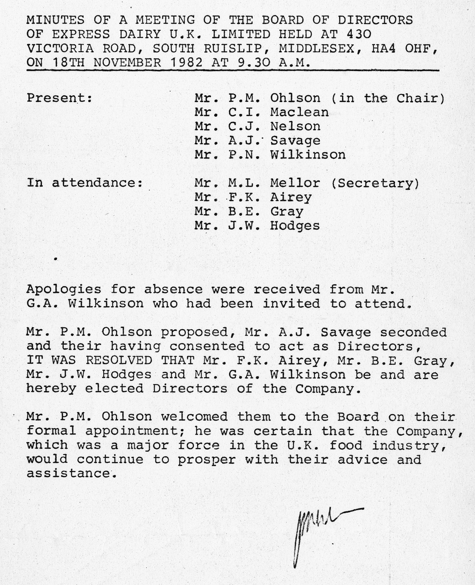 1982 Brian Gray, Keith Airey, Jim Hodges and Geoff Wilkinson appointed to Board (Courtesy Tim Gray)