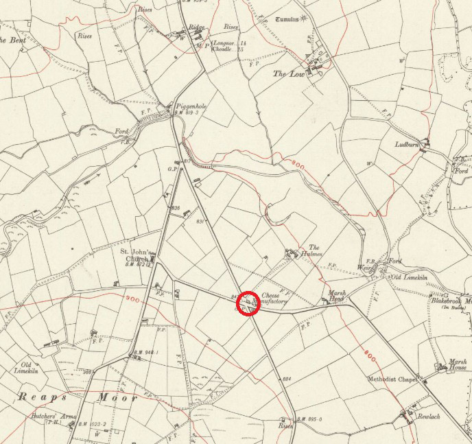 Large scale map of location of Reapsmoor Creamery. Alan Salt comments "(Courtesy Matthew Pinto)