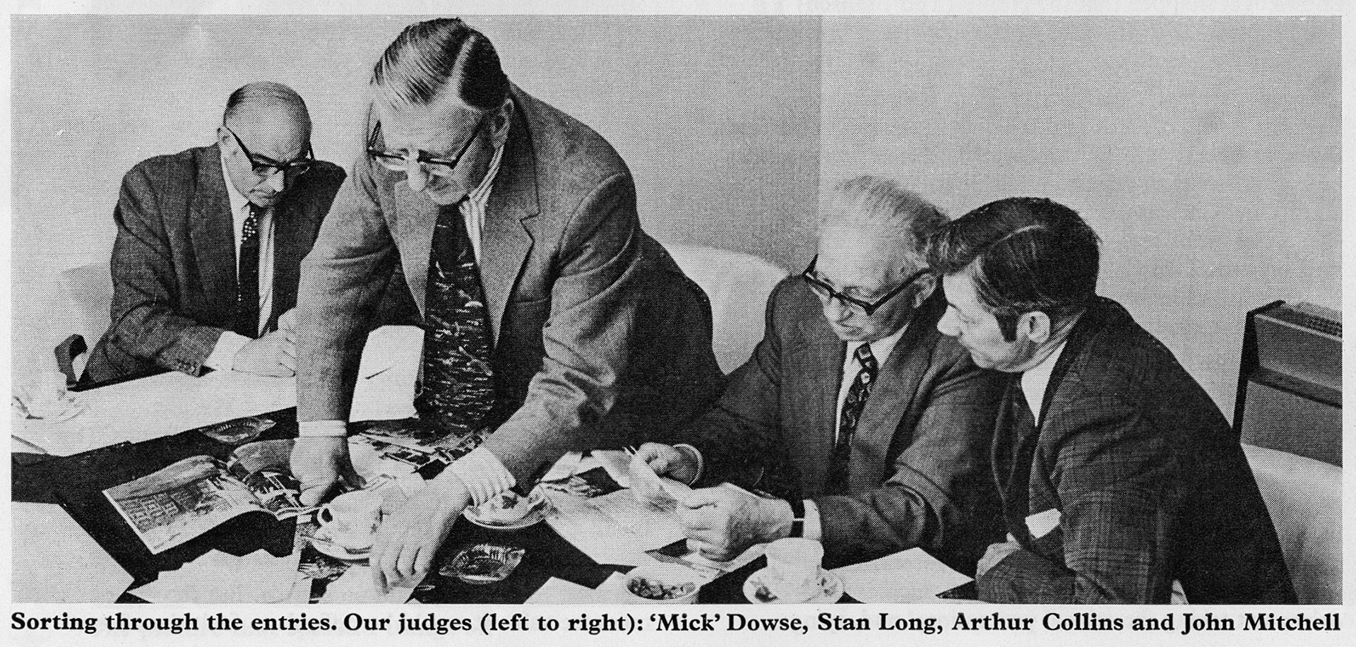 1976 'MICK' DOWSE, STAN LONG, Arthur Collins and John Mitchell judging the 'Opportunity Knocks' safety competition.