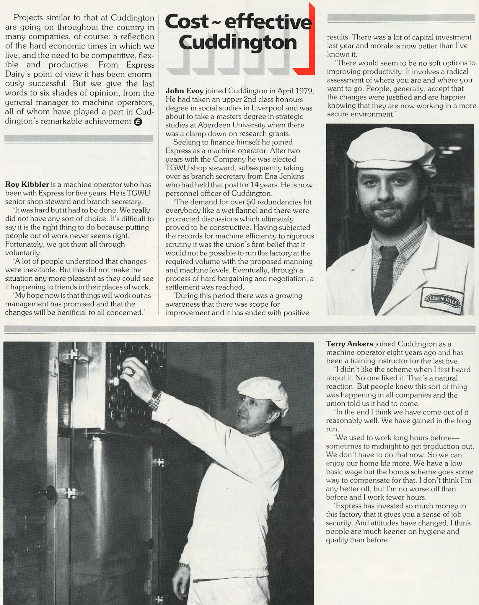 1984 Productivity improvements at Cuddington. Pam Stockall comments "The wages were very good at the time. Terry Ankers was my manager and he was a brilliant one at that too."