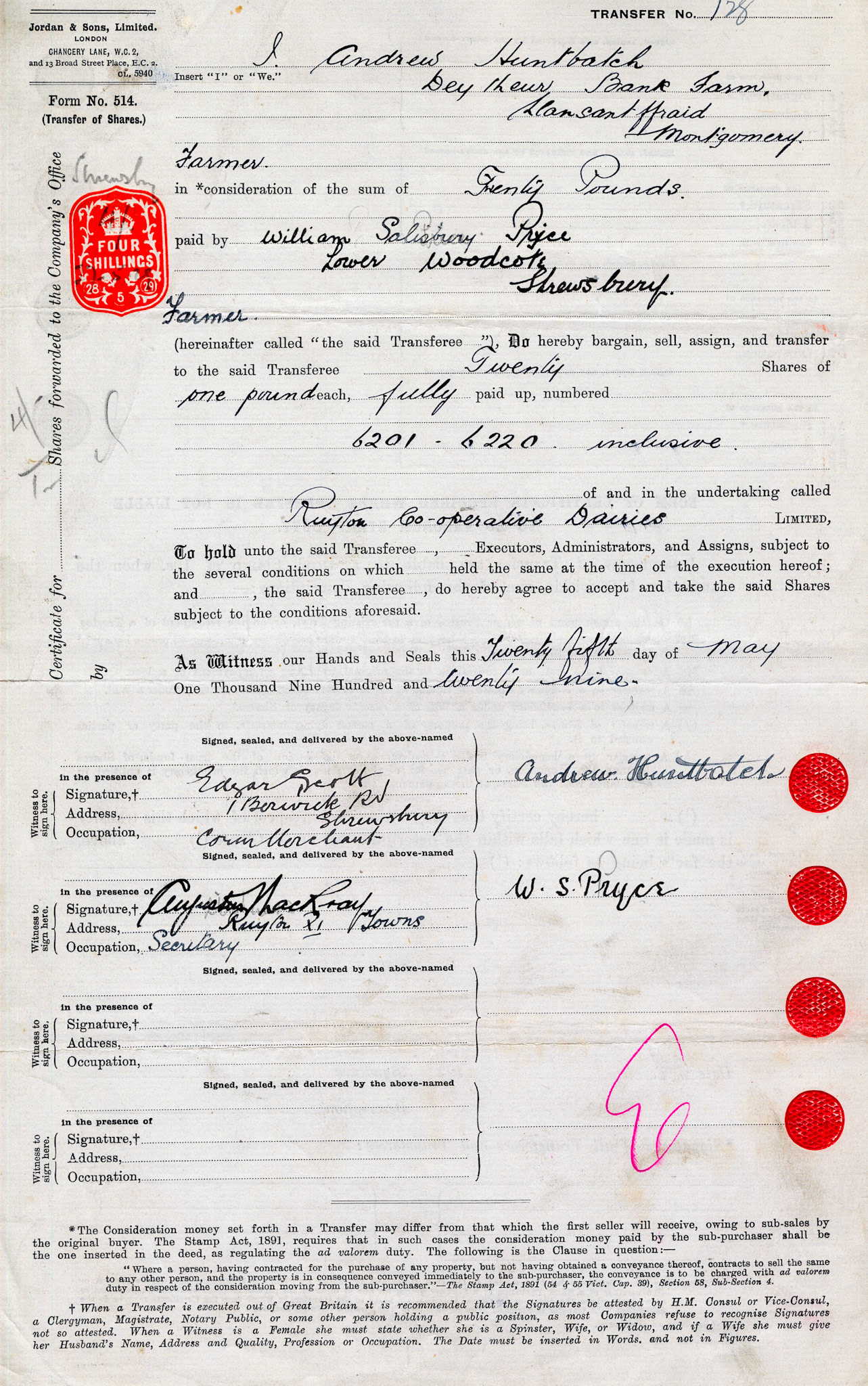 1929-Andrew Huntbatch-Share Transfer Form
