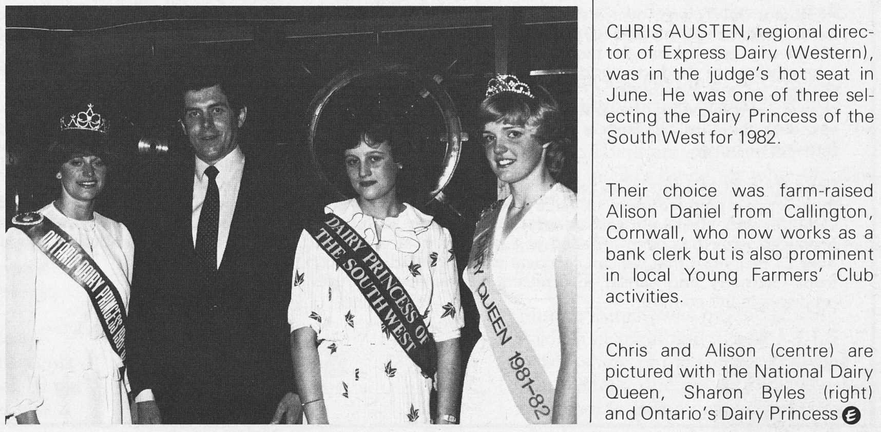 1982 Chris Austen judging the Dairy Princess of the South West