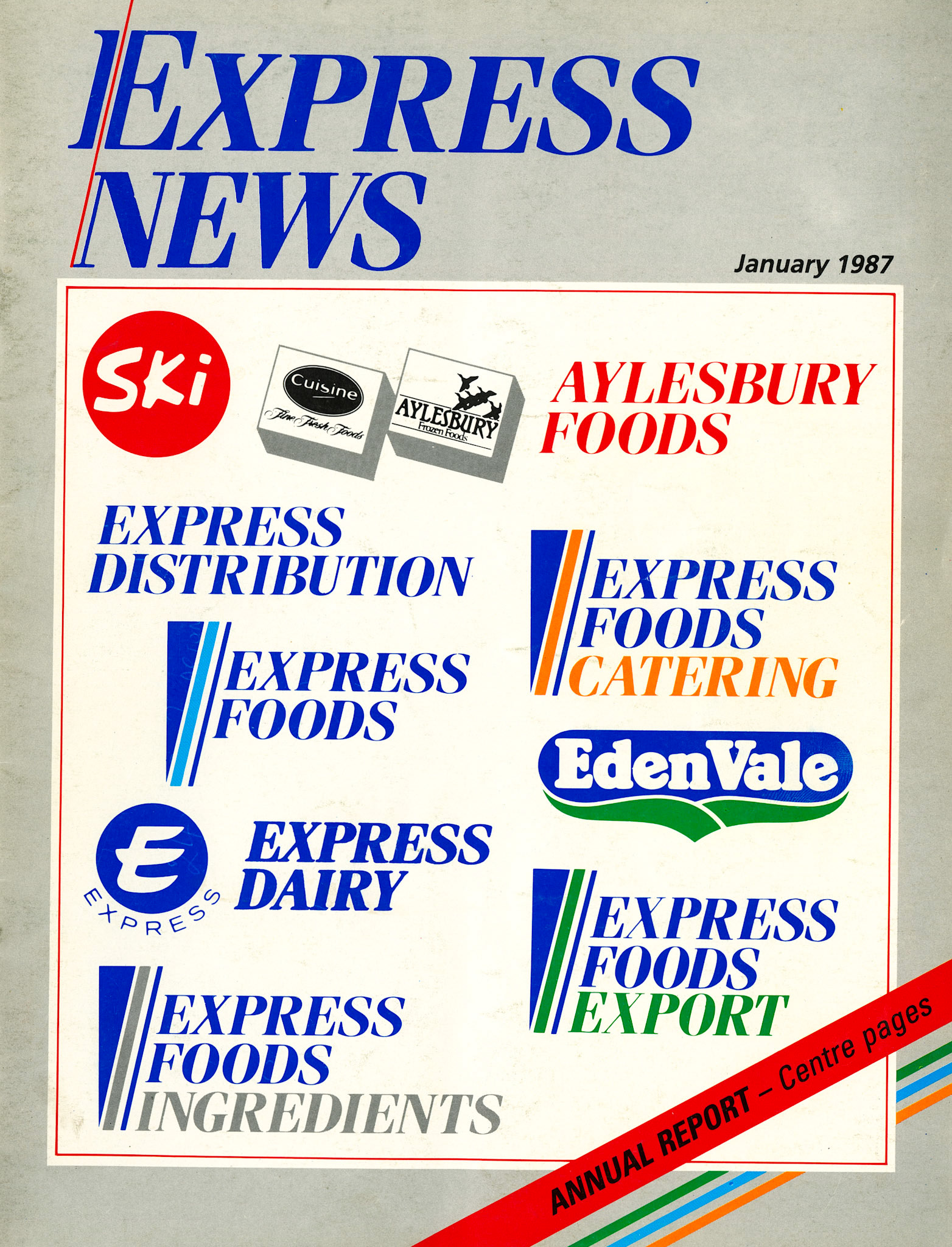 1987 Express News Front Cover featuring the logos of the operating companies