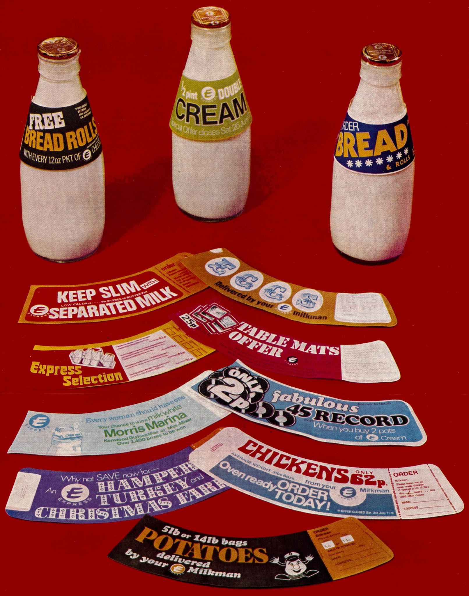 1972 Bottle collars as a promotional tool. (Express News Spring)