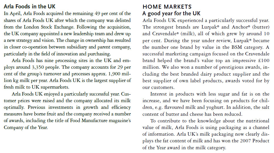 (Extract from Arla Foods Annual Report)