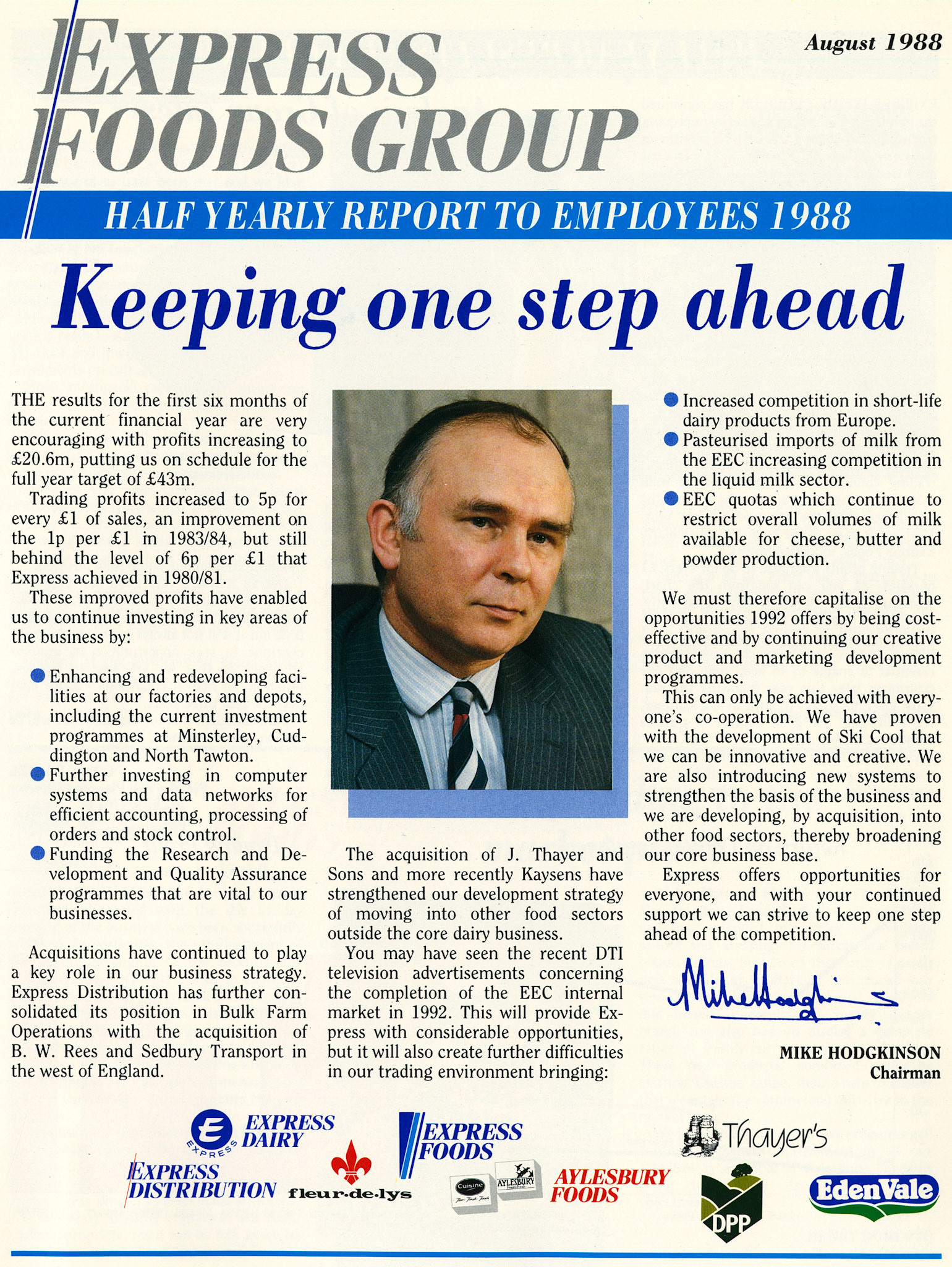 1988 EFG Half-Yearly report August. Page 1.