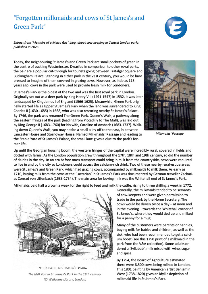 1800's Forgotten milkmaids and cows of St James’s and Green Park (EDT)