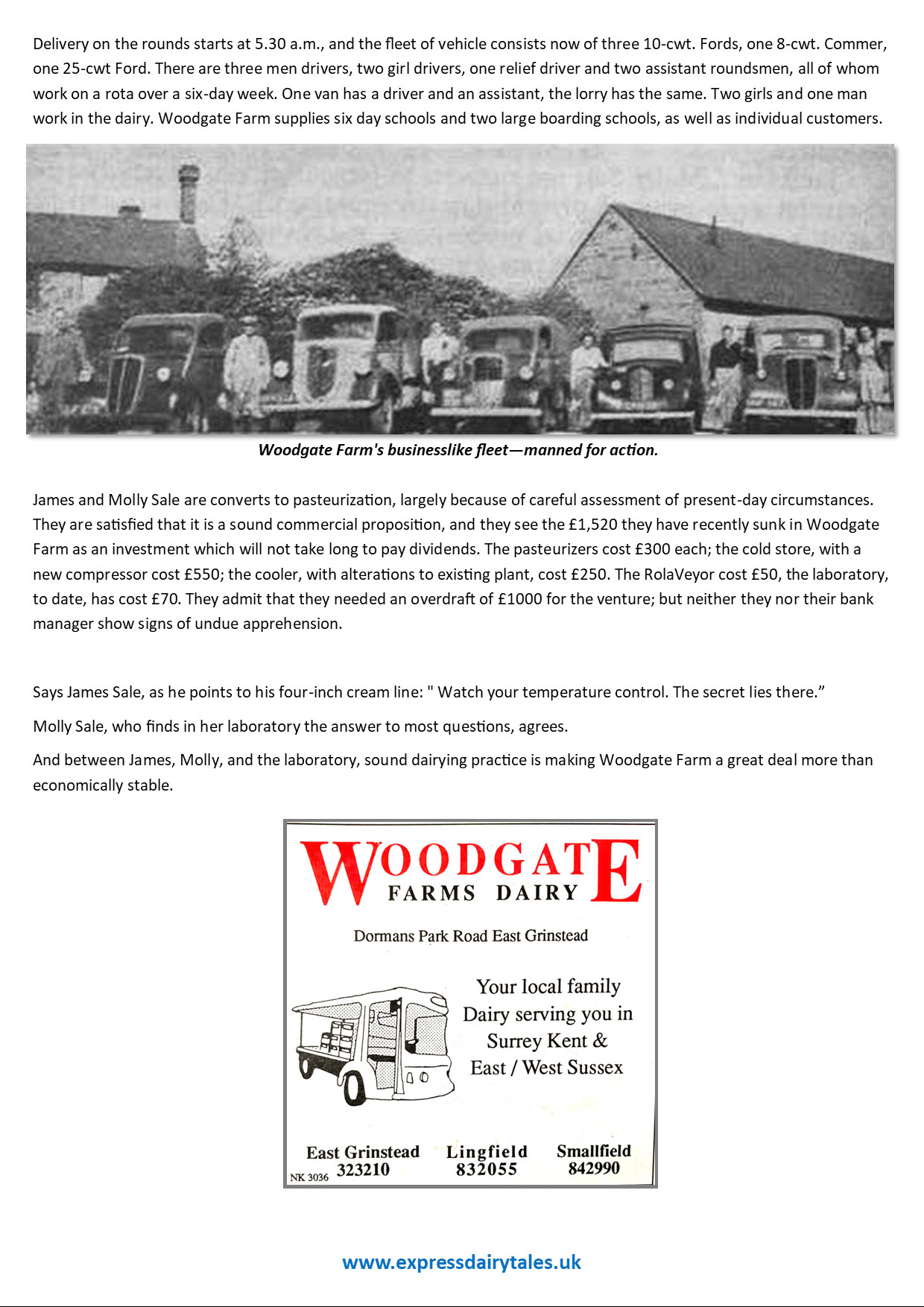1949 'Milk Industry' article about Woodgate in the pre and post-war period. (Courtesy 'The Milk Industry')